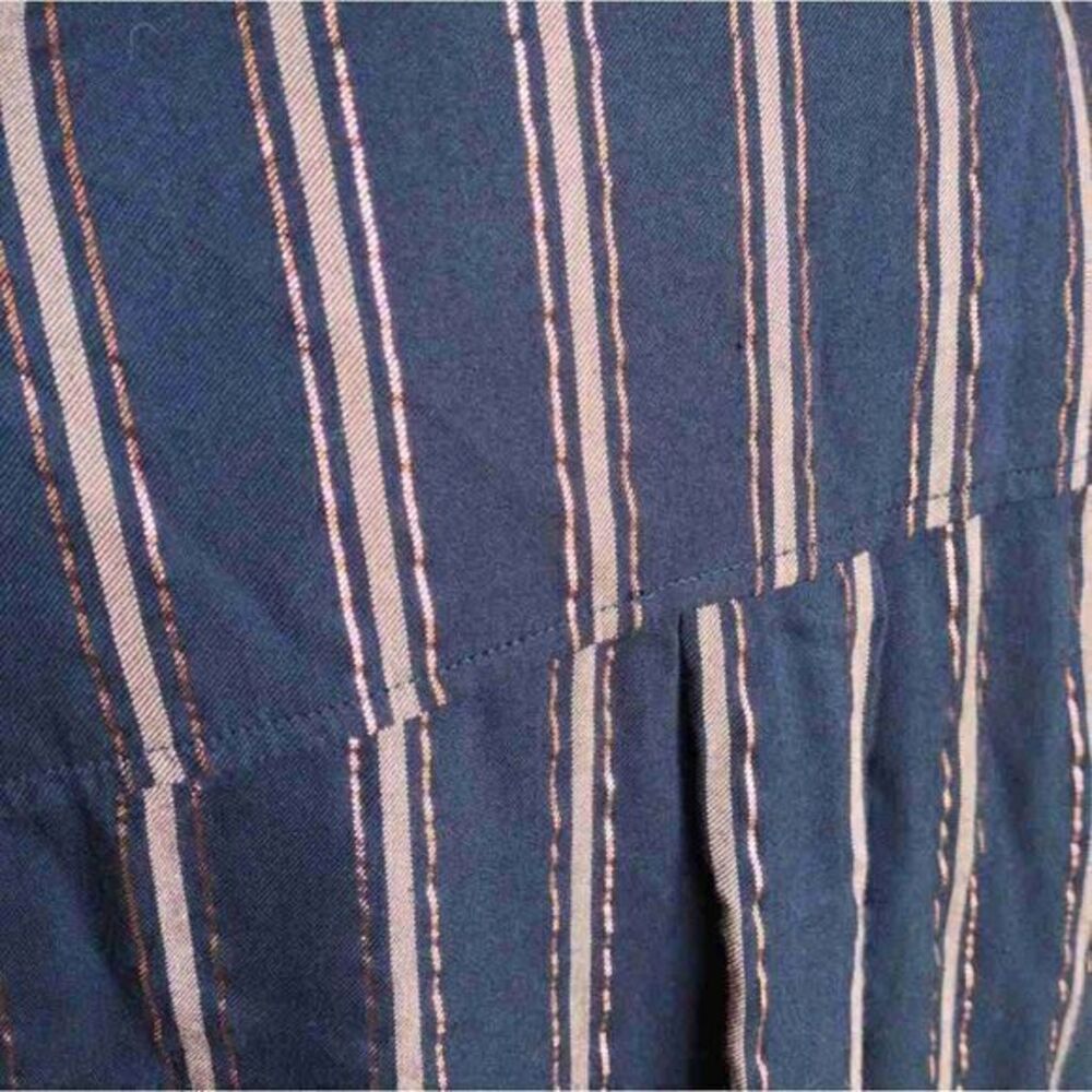 Bella Dahl Shimmer Stripe Tie Waist Open Collar Button Up Blouse Sz L - Picture 11 of 15